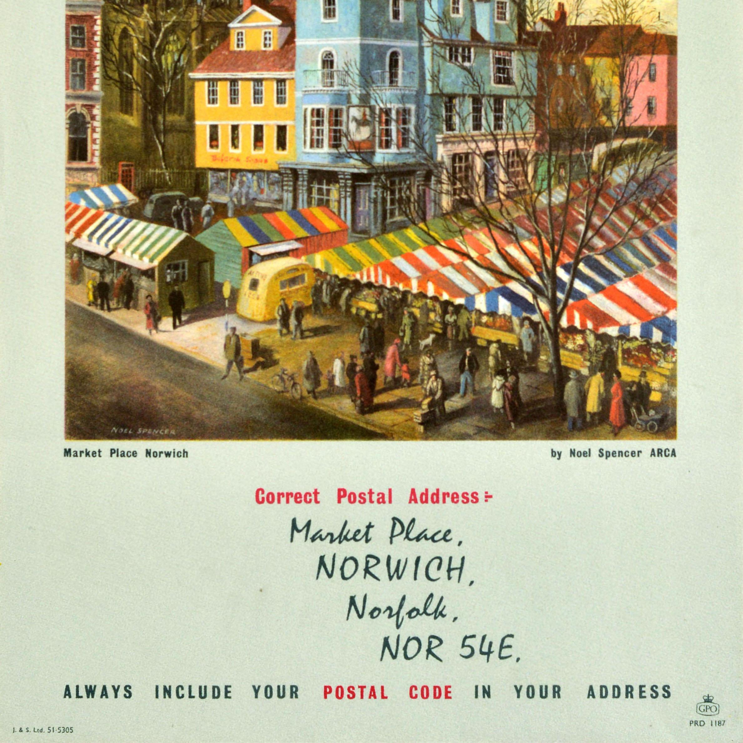 Poster pubblicitario originale d'epoca Market Place Norwich Noel Spencer GPO In condizioni ottime in vendita a London, GB