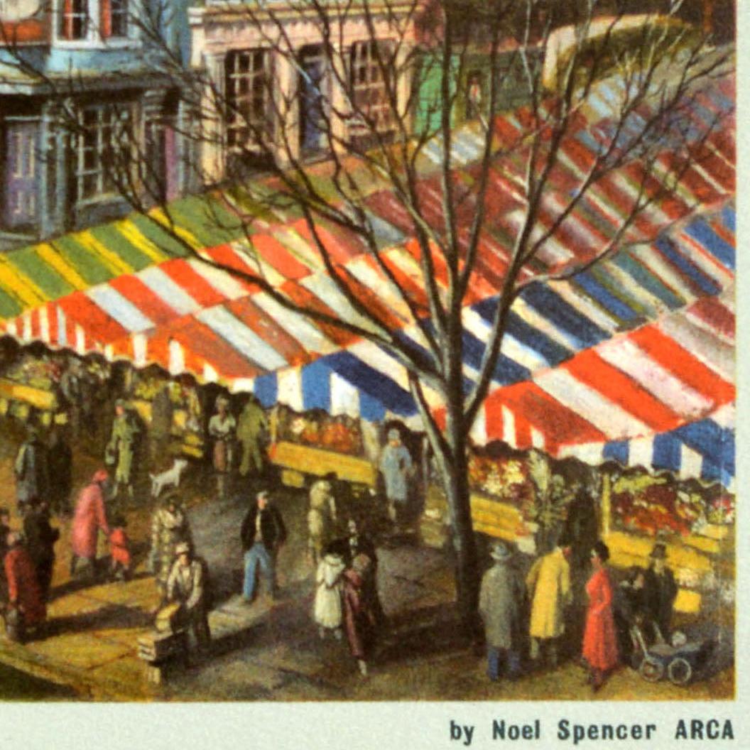 Metà XX secolo Poster pubblicitario originale d'epoca Market Place Norwich Noel Spencer GPO in vendita