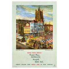 Poster pubblicitario originale d'epoca Market Place Norwich Noel Spencer GPO