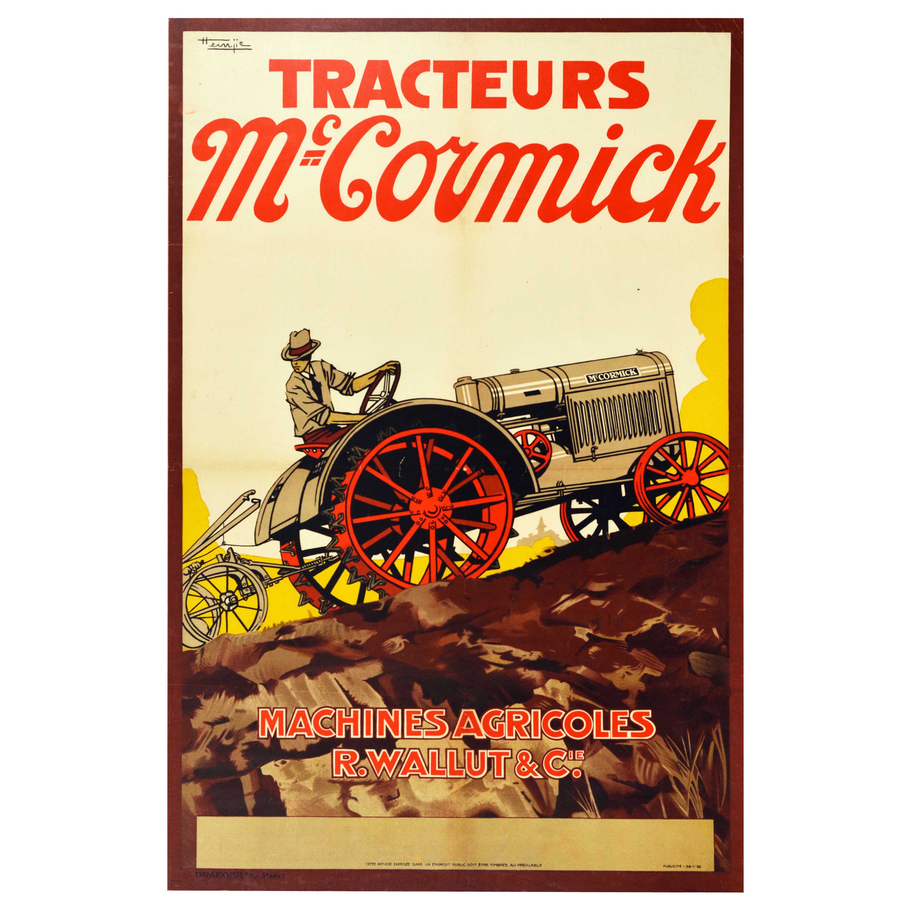 Original Vintage Werbeplakat McCormick Traktoren Farm Equipment Frankreich Kunst