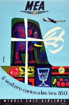 Original Vintage Advertising Poster Middle East Airlines MEA Cargo Plane 850km/h