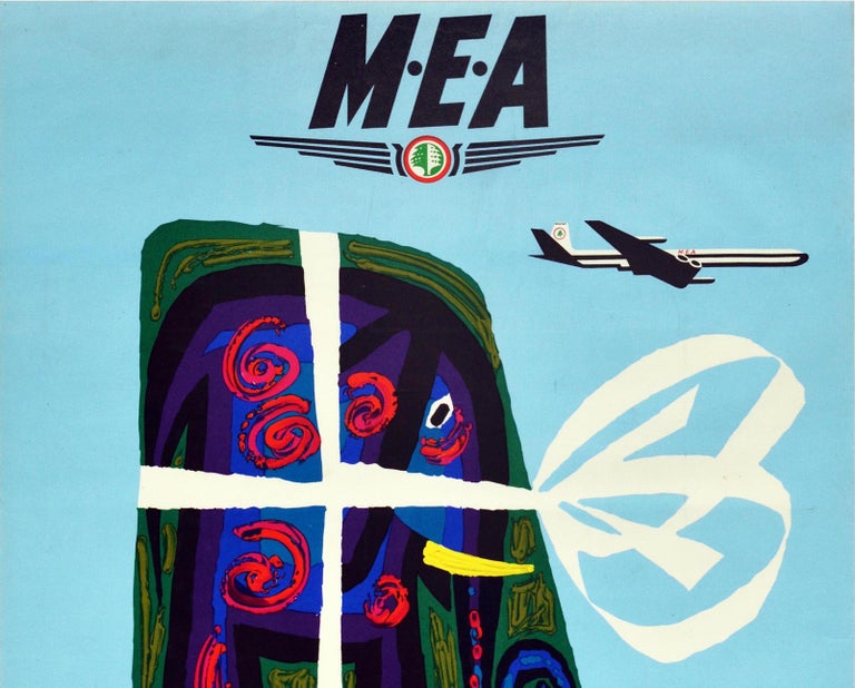 French Original Vintage Advertising Poster Middle East Airlines MEA Cargo Plane 850km/h For Sale