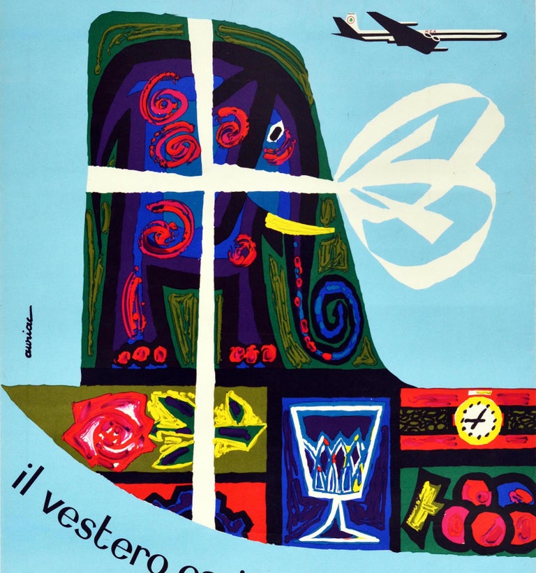 Mid-20th Century Original Vintage Advertising Poster Middle East Airlines MEA Cargo Plane 850km/h For Sale