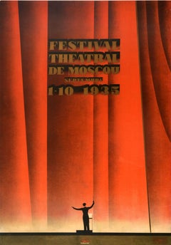 Original Vintage Advertising Poster Moscow Theatre Festival 1935 USSR Intourist