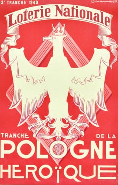 Original Vintage Advertising Poster National Lottery Heroic Poland Pologne Eagle