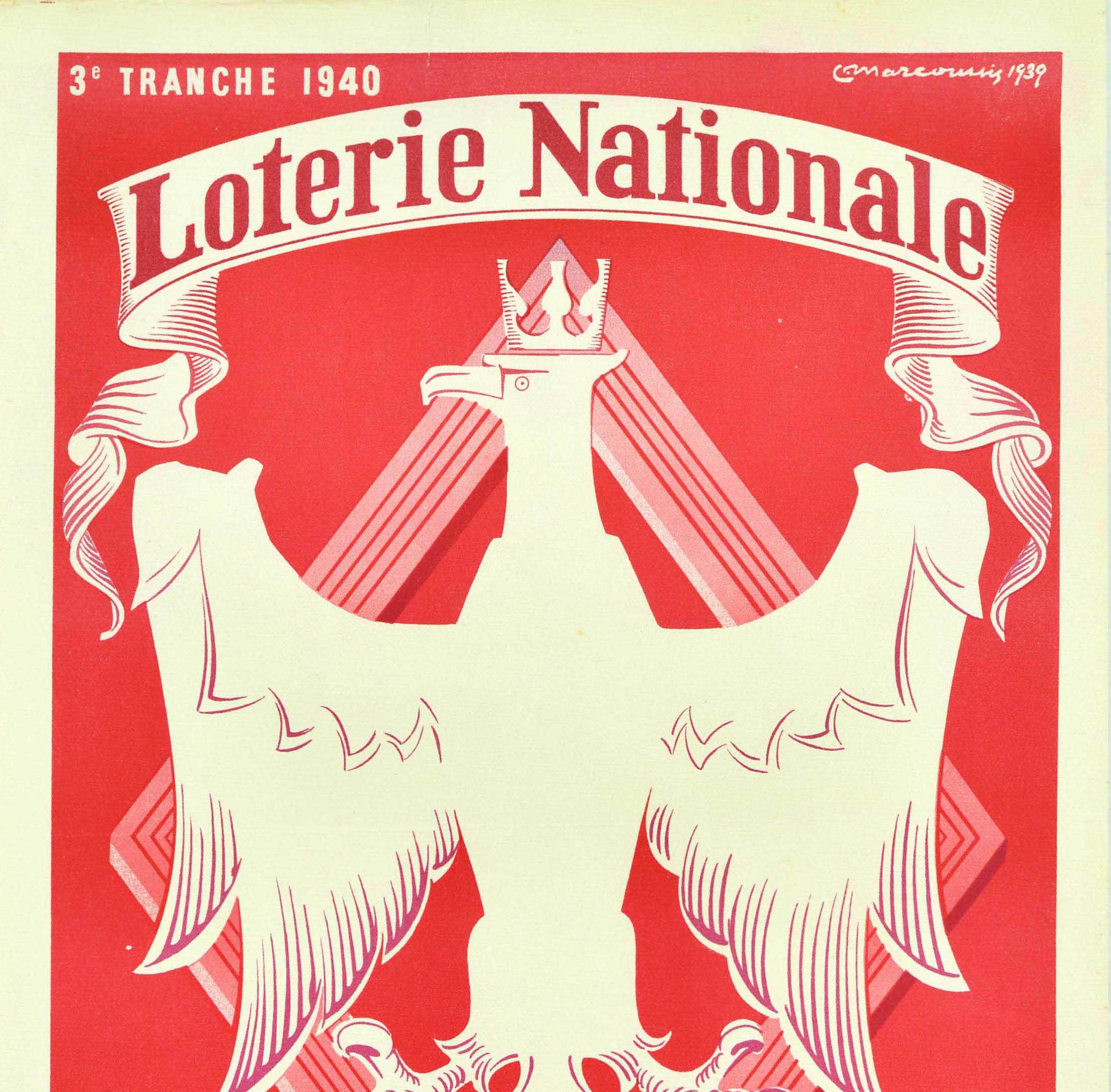 French Original Vintage Advertising Poster National Lottery Heroic Poland Pologne Eagle For Sale