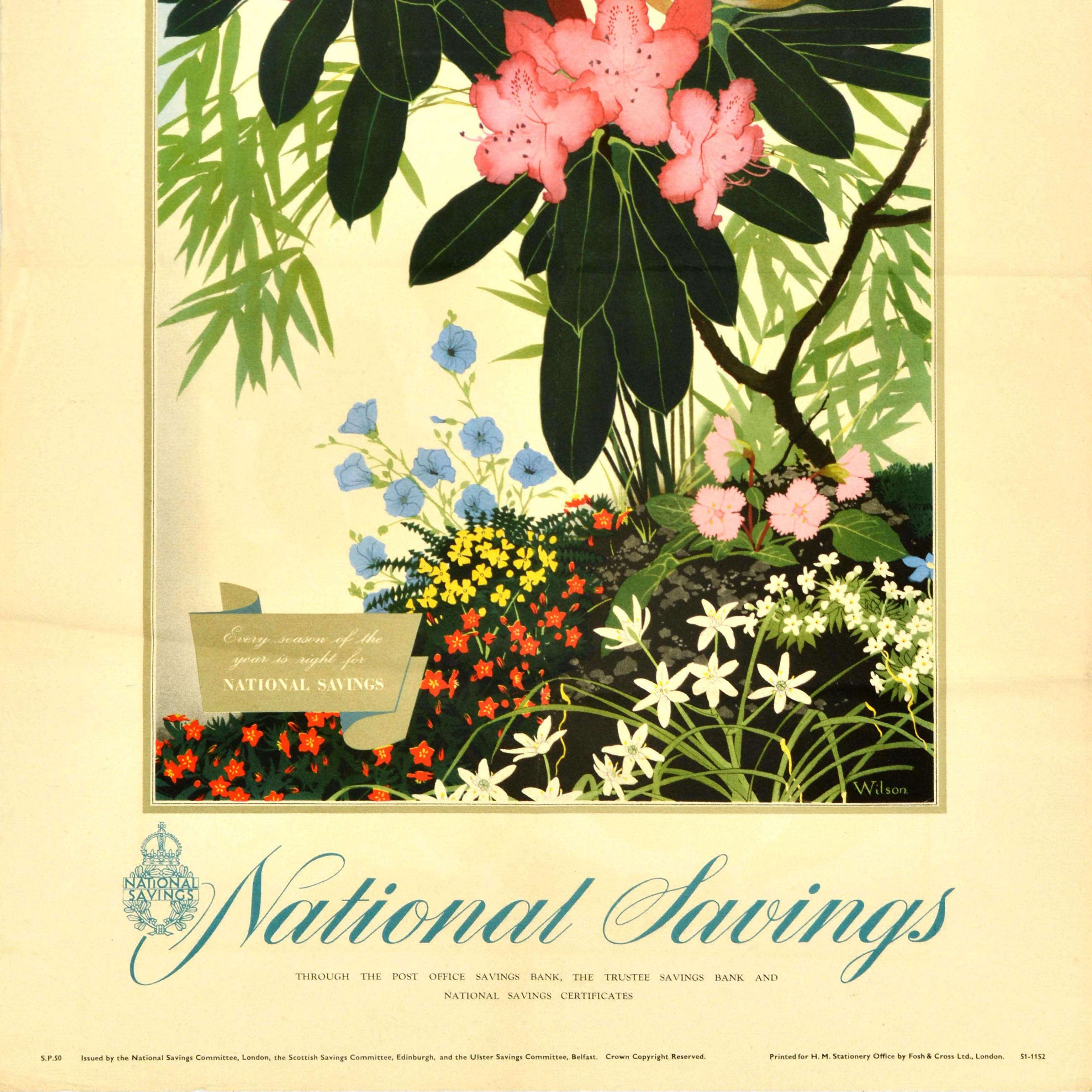 Original Vintage Advertising Poster National Savings Season Of The Year Flowers In Fair Condition For Sale In London, GB