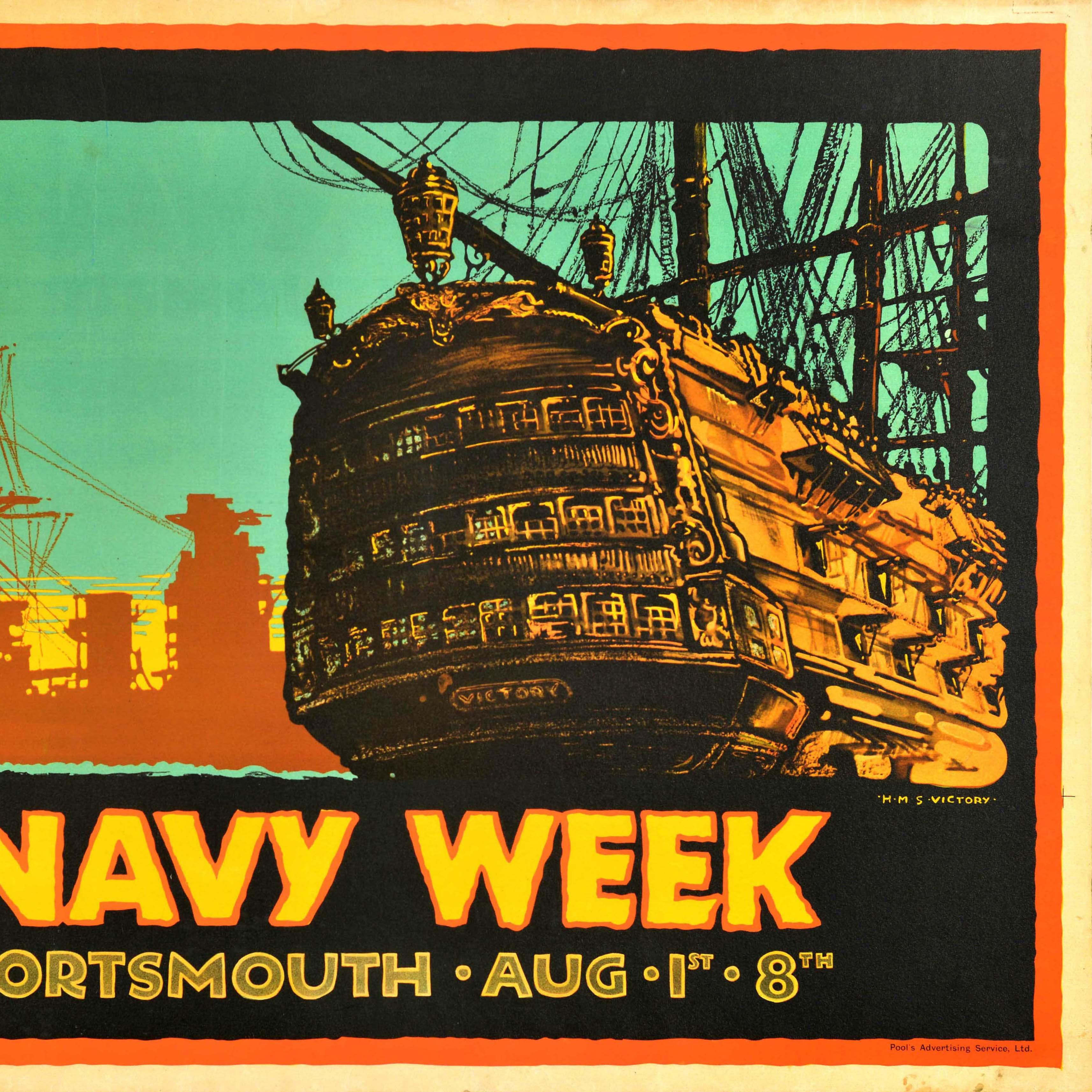 British Original Vintage Advertising Poster Navy Week Portsmouth HMS Nelson Victory Ship For Sale