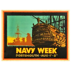 Original Antique Advertising Poster Navy Week Portsmouth HMS Nelson Victory Ship