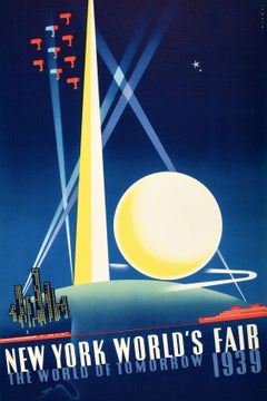 Affiche publicitaire originale de l'Exposition universelle de New York de 1939 World Of Tomorrow