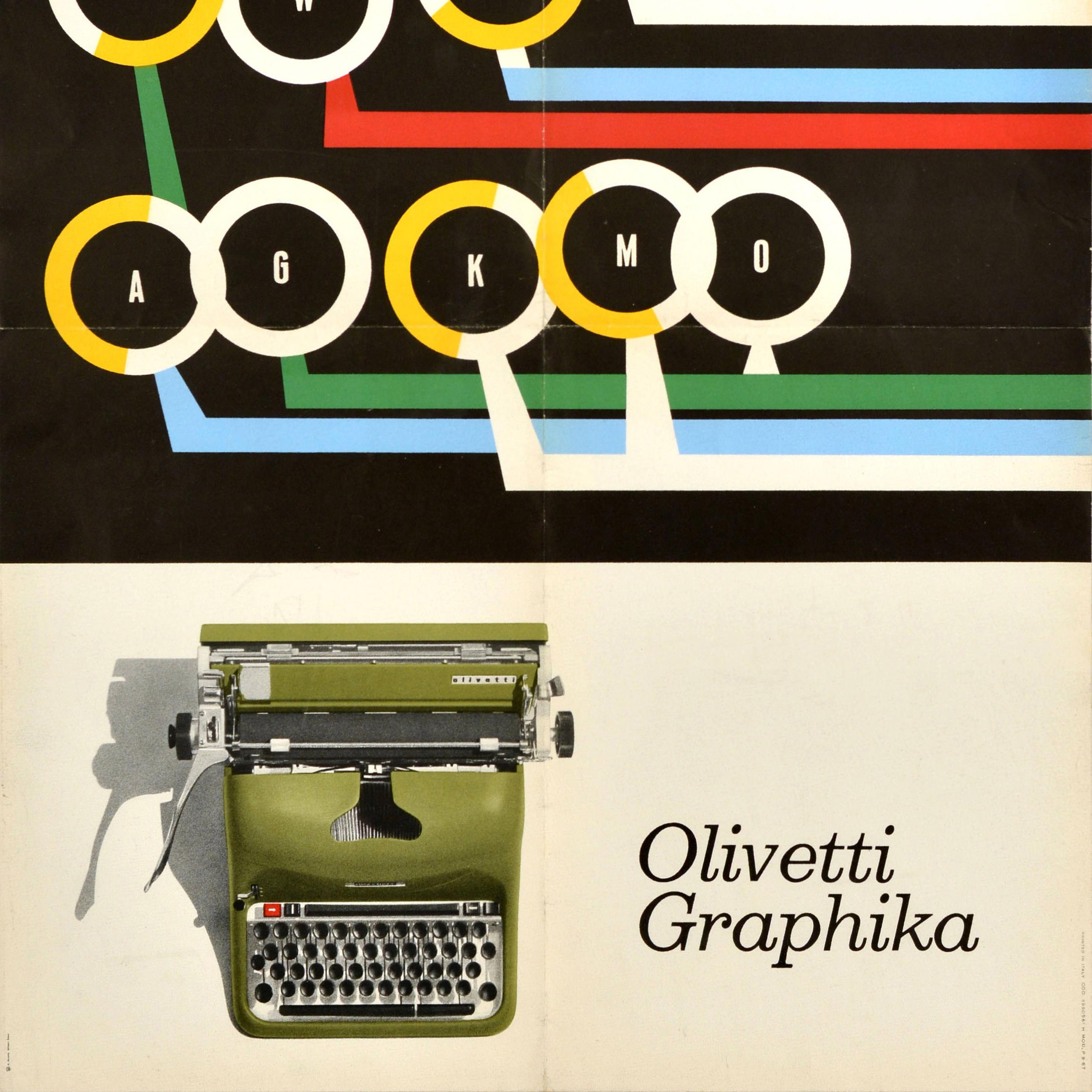 Affiche publicitaire vintage d'origine Olivetti Graphika avec dessin de machine à écrire Italie Bon état - En vente à London, GB