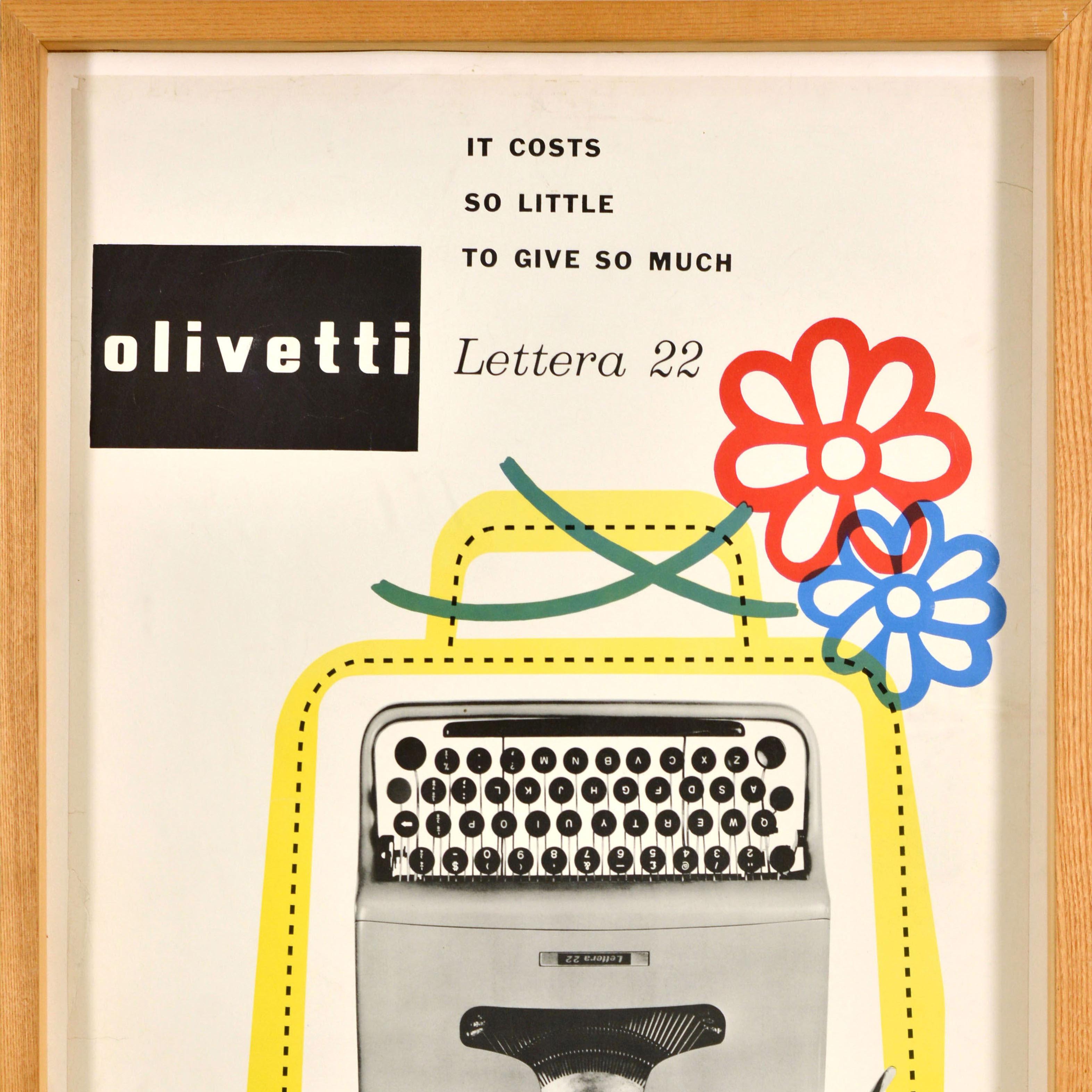 Mid-Century Modern Affiche publicitaire d'origine Olivetti Lettera 22 Flowers en vente