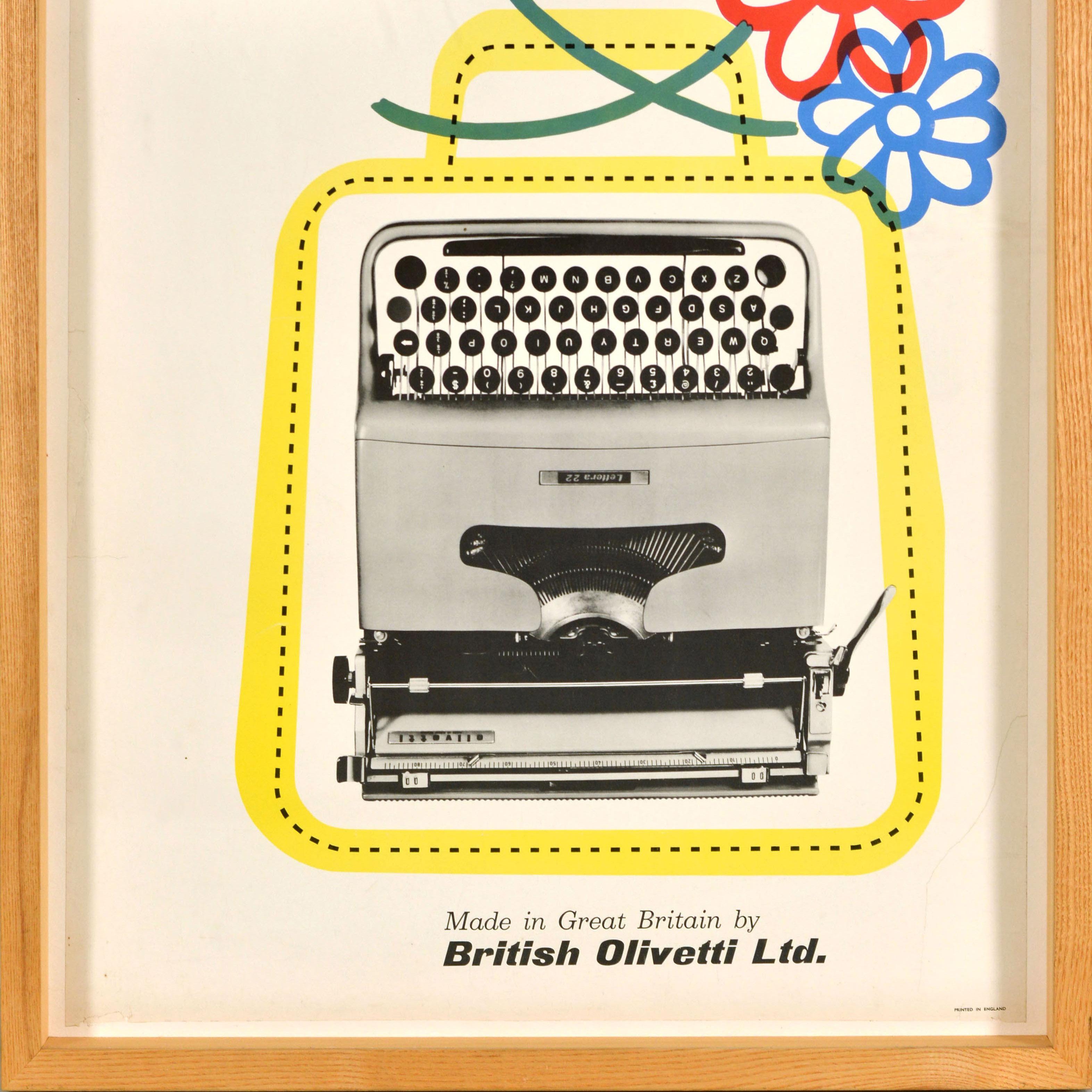 Britannique Affiche publicitaire d'origine Olivetti Lettera 22 Flowers en vente