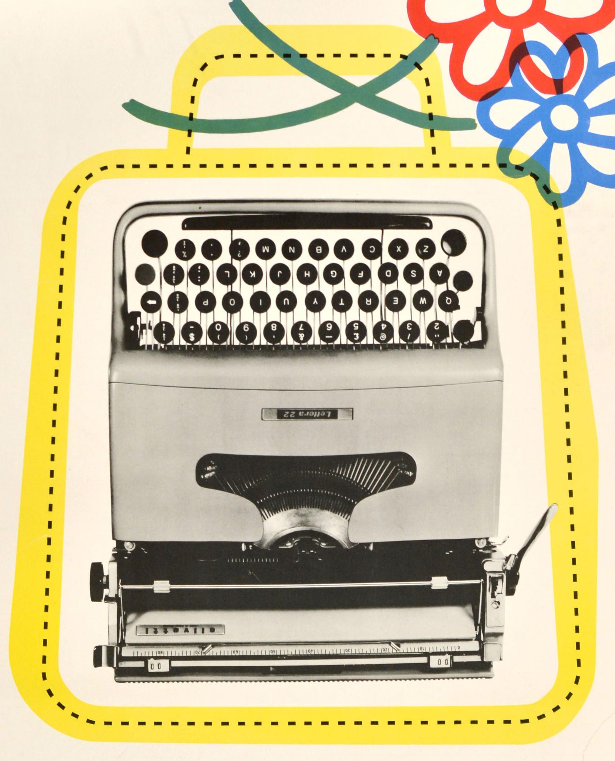 Affiche publicitaire d'origine Olivetti Lettera 22 Flowers Bon état - En vente à London, GB