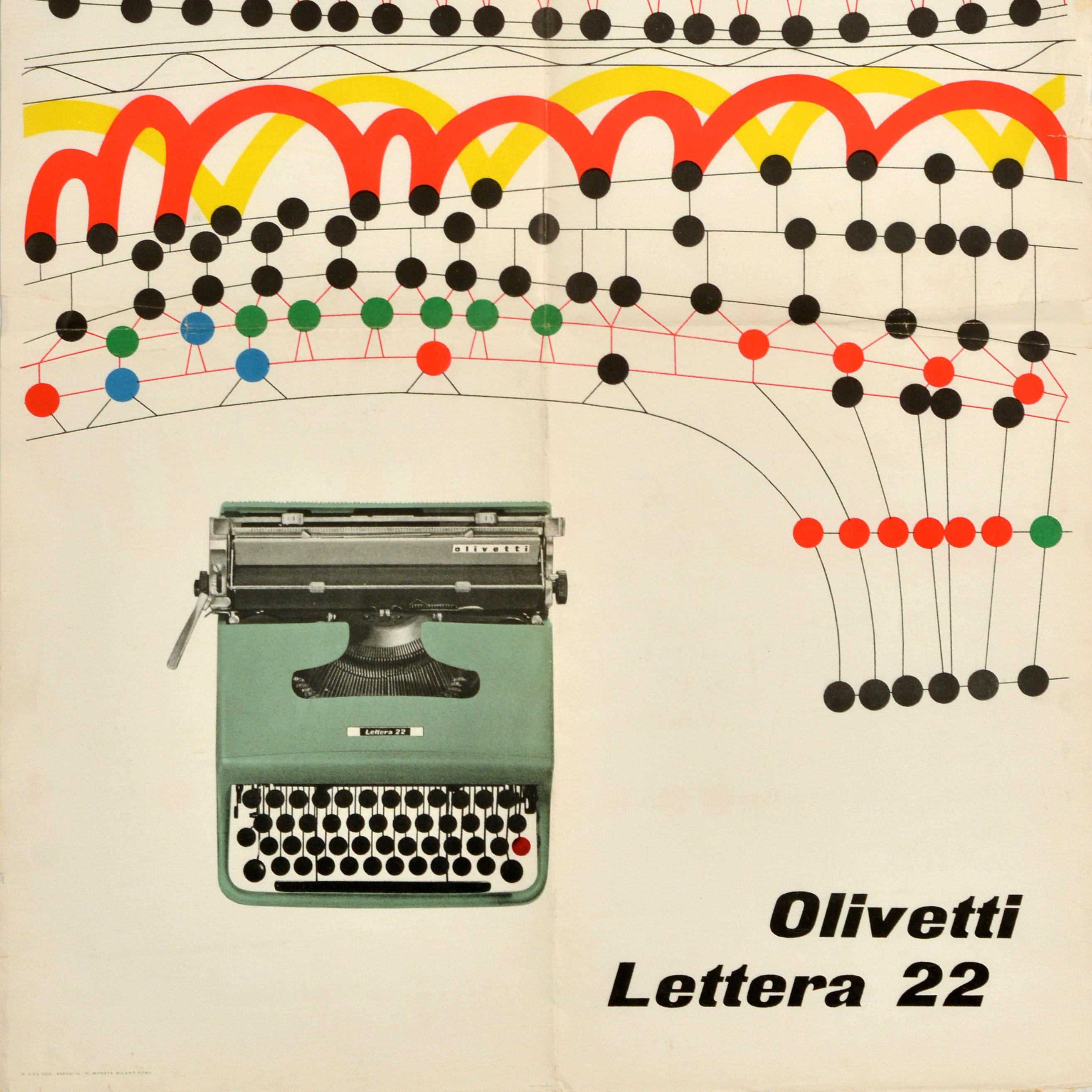 Affiche publicitaire originale Olivetti Lettera 22 Pintori Italie Bon état - En vente à London, GB