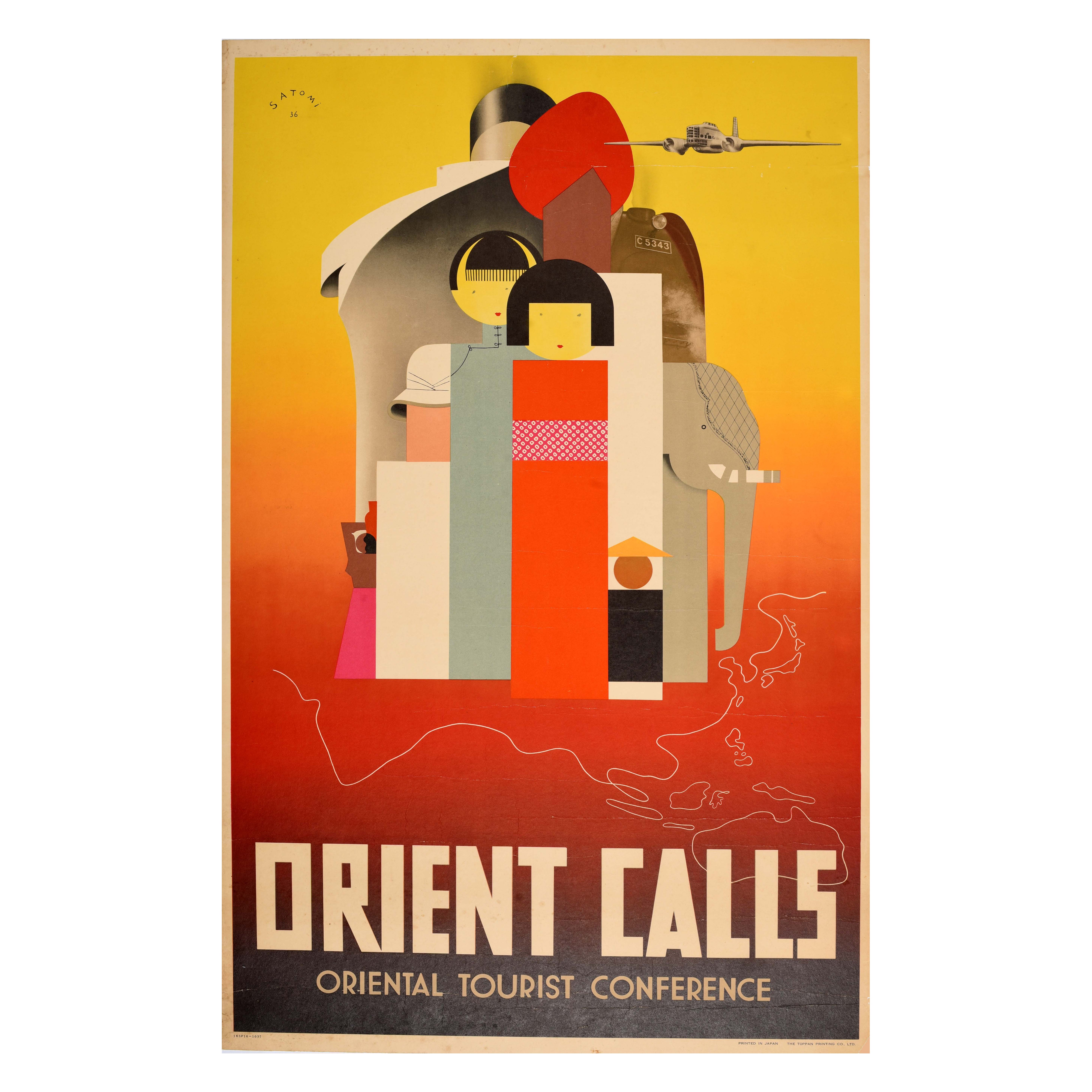 Poster pubblicitario d'epoca originale Orient Calls Tourist Conference Satomi Asia in vendita