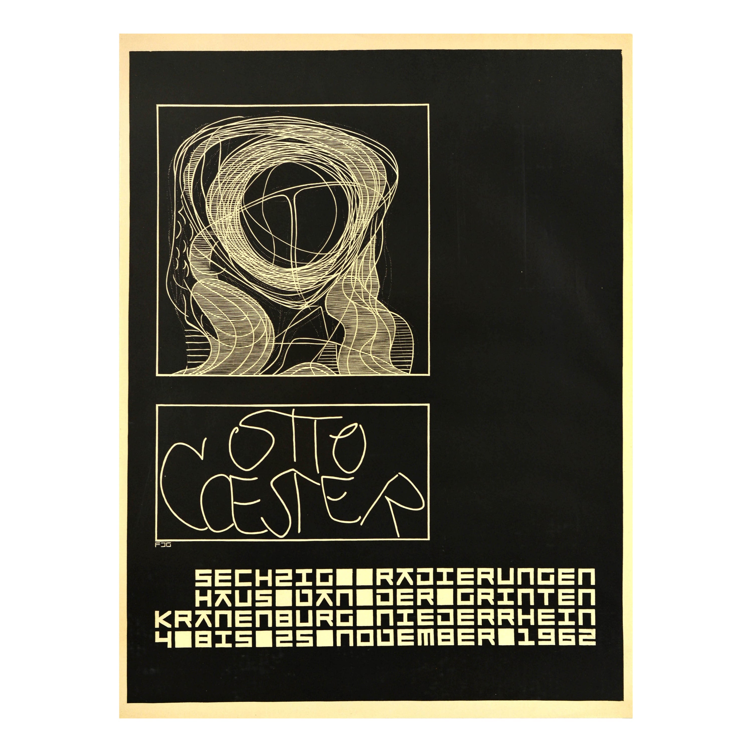 Affiche publicitaire d'origine vintage d'Otto Coester, exposition d'art abstrait, gravure