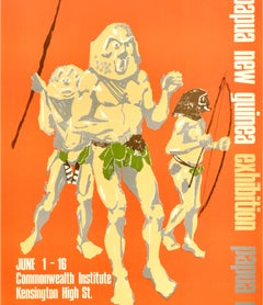 Original Vintage Advertising Poster Papua New Guinea Exhibition Indigenous Men