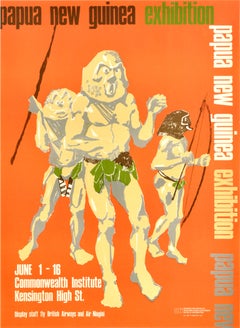Original Vintage Advertising Poster Papua New Guinea Exhibition Indigenous Men