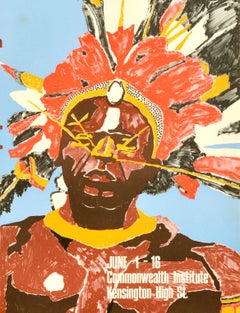 Original Vintage Advertising Poster Papua New Guinea Headdress Indigenous Man