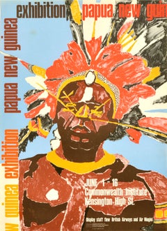 Original Vintage Advertising Poster Papua New Guinea Headdress Indigenous Man
