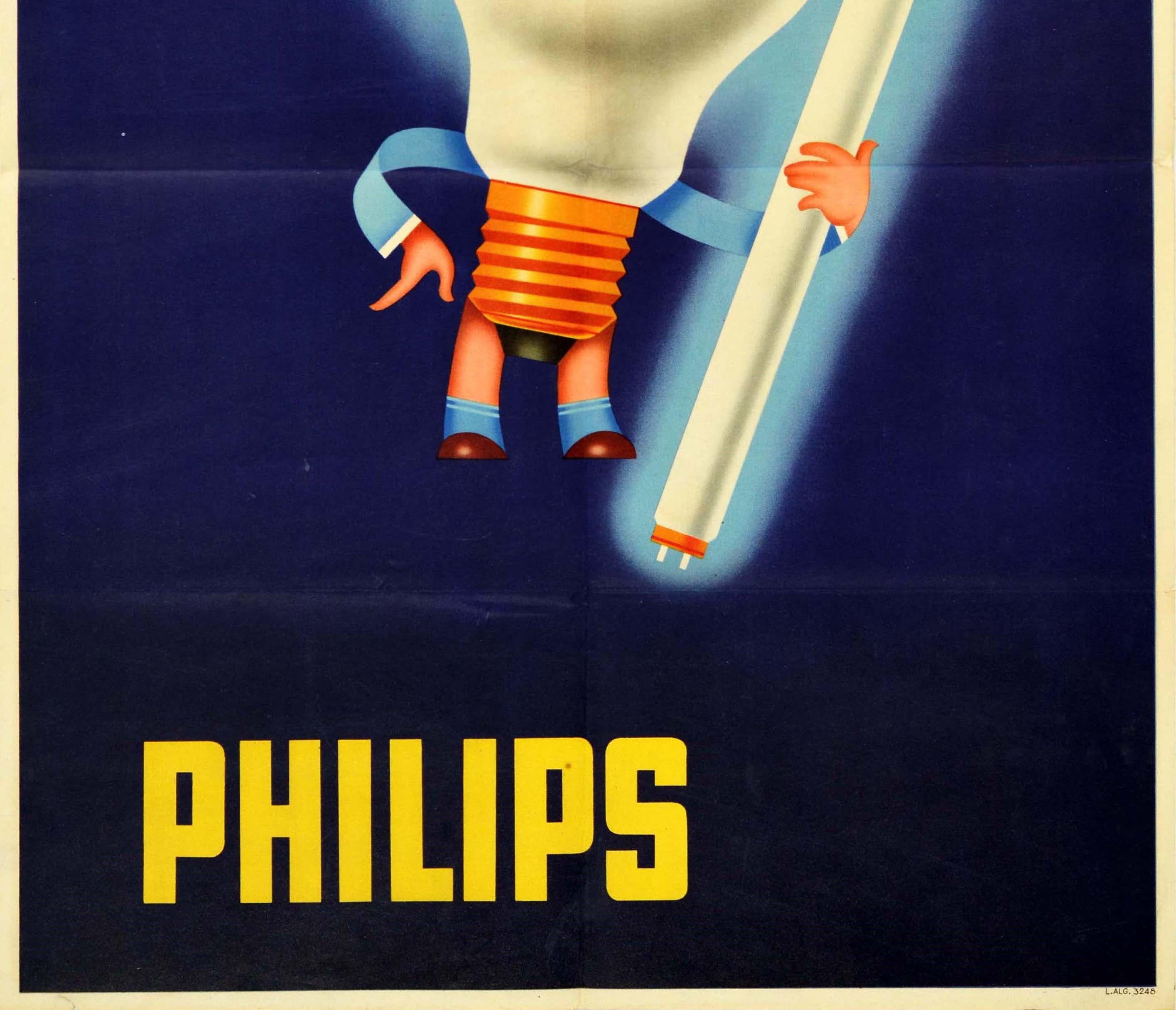Spagnolo Poster pubblicitario originale d'epoca Philips Lighting Design lampadina sorridente in vendita