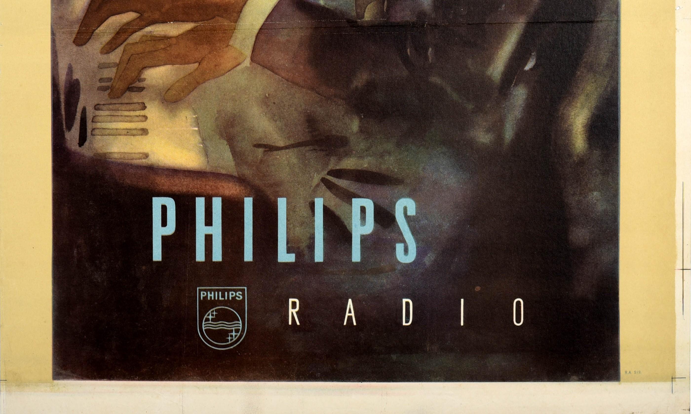 Dutch Original Vintage Advertising Poster Philips Radio Piano Player Classical Music For Sale