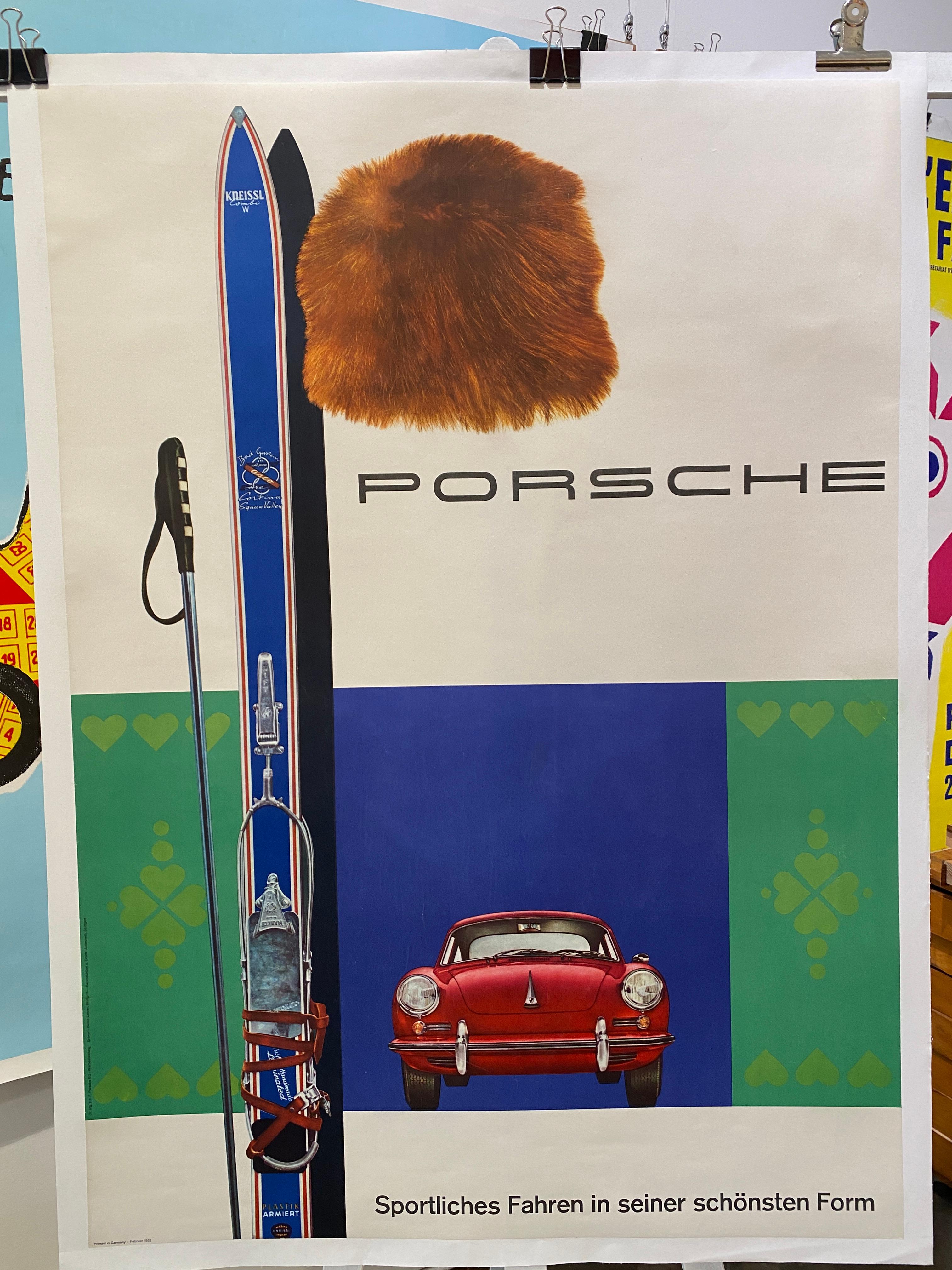 Original Vintage Advertising Poster, 'PORSCHE' BY Hanns Lohrer, 1962 For Sale 3