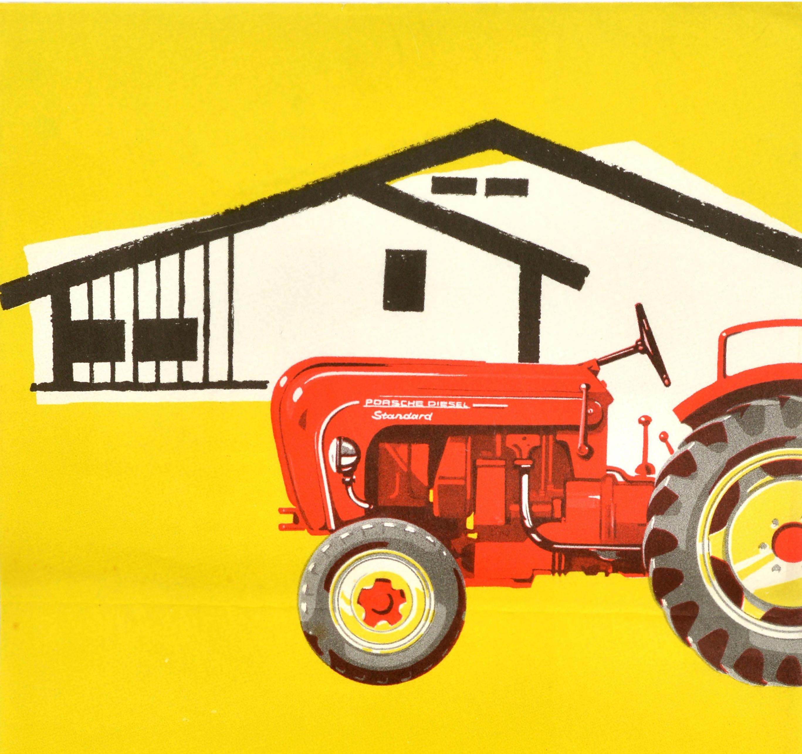 Tedesco Poster pubblicitario originale d'epoca Porsche Diesel Tractor Progressive Farmyard in vendita
