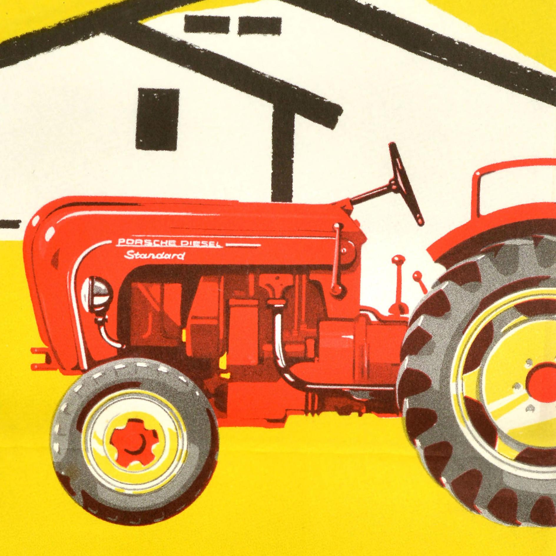 Metà XX secolo Poster pubblicitario originale d'epoca Porsche Diesel Tractor Progressive Farmyard in vendita