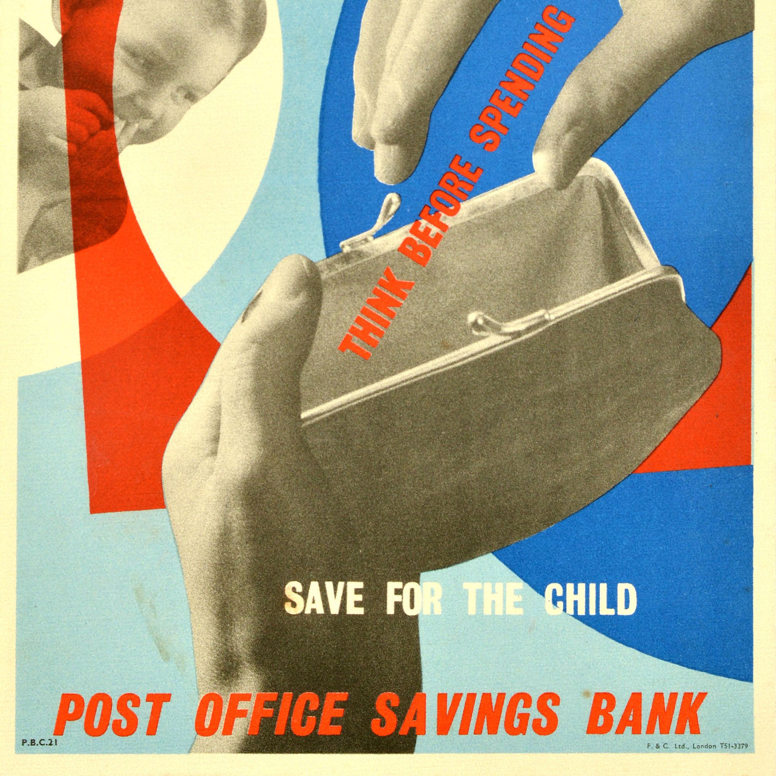 Affiche publicitaire d'origine Post Office Savings Bank Save For The Child Bon état - En vente à London, GB