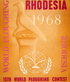 Poster pubblicitario originale d'epoca Rhodesia Africa Concorso mondiale di aratura 1968