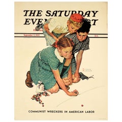 Original-Vintage-Werbeplakat Saturday Evening, Kinder beim Spielen, Vintage