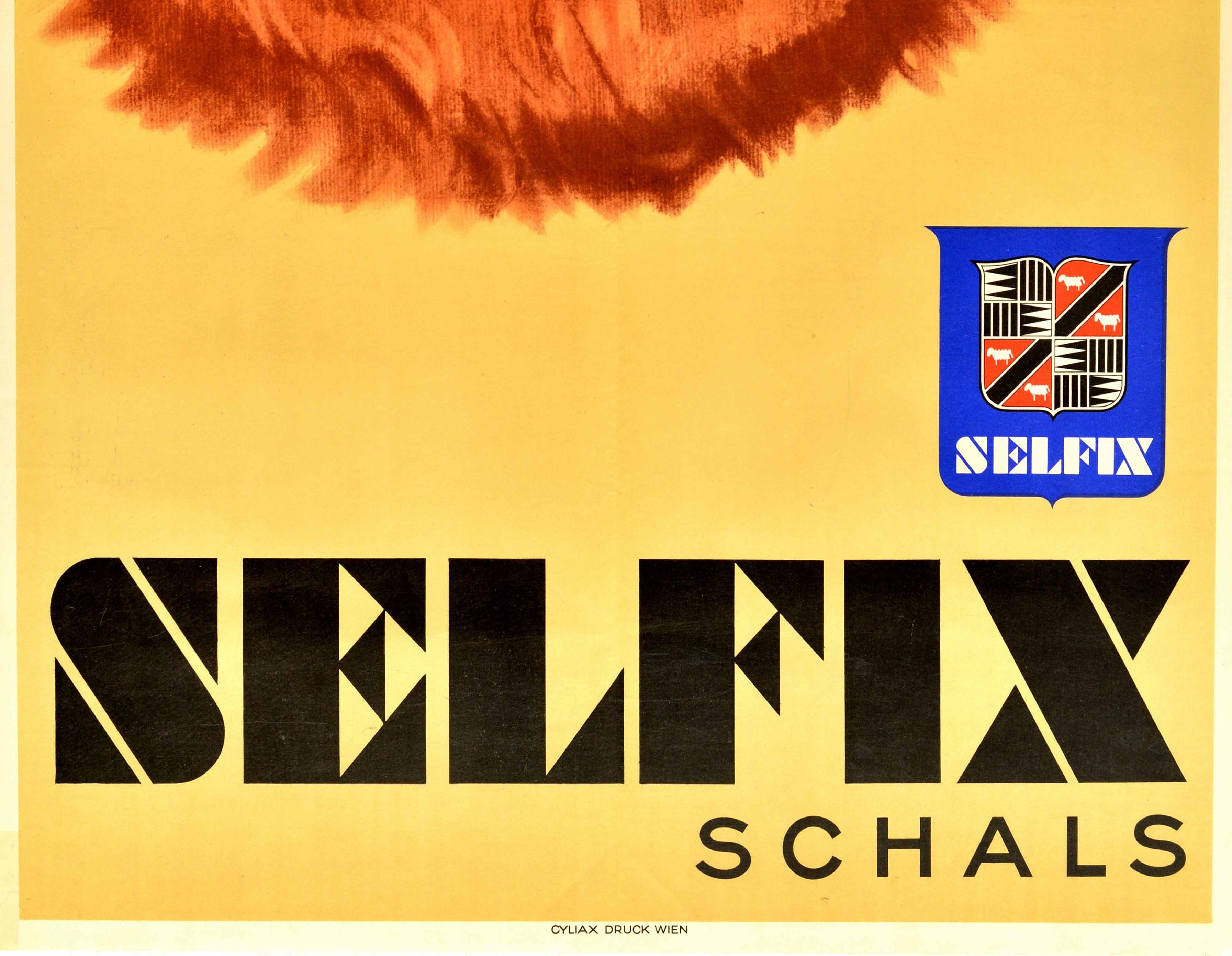 Austrian Original Vintage Advertising Poster Selfix Schals Scarves Chow-Chow Dog Artwork For Sale