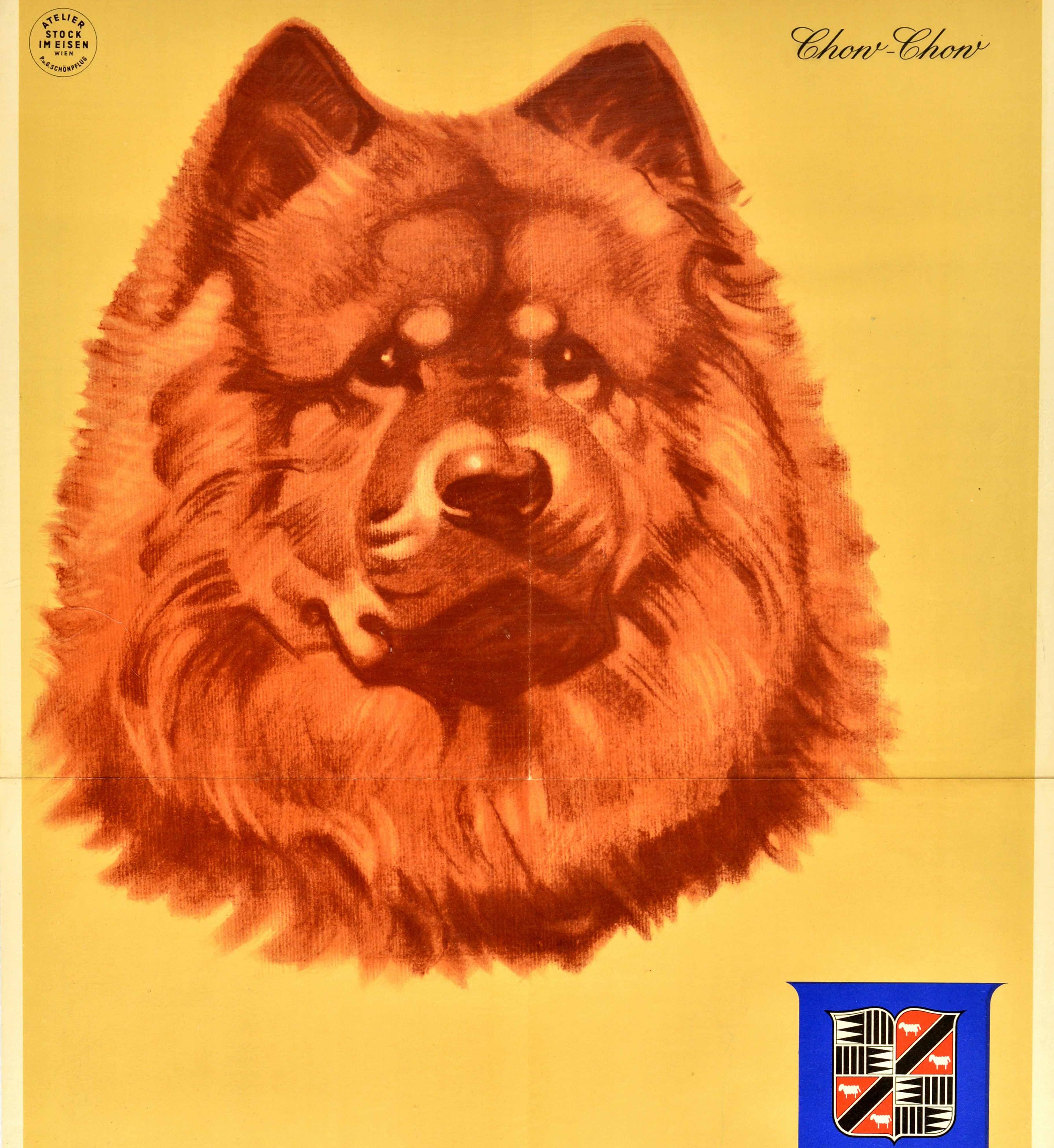 Original Vintage Advertising Poster Selfix Schals Scarves Chow-Chow Dog Artwork In Good Condition For Sale In London, GB