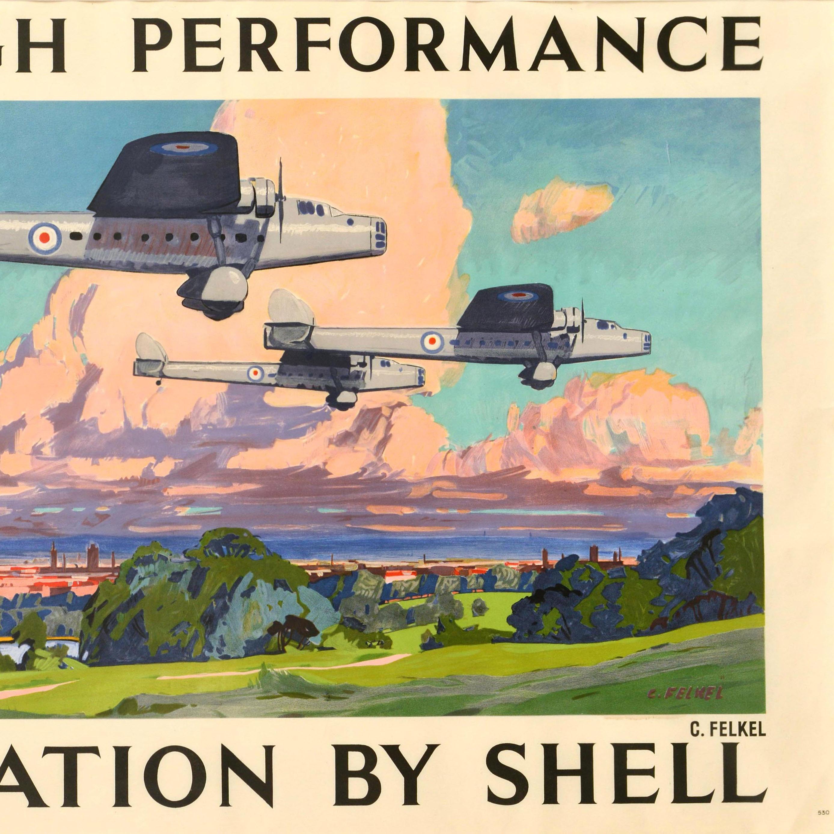 Poster pubblicitario originale d'epoca Shell Bristol Bombays RAF Carl Felkel In condizioni buone in vendita a London, GB