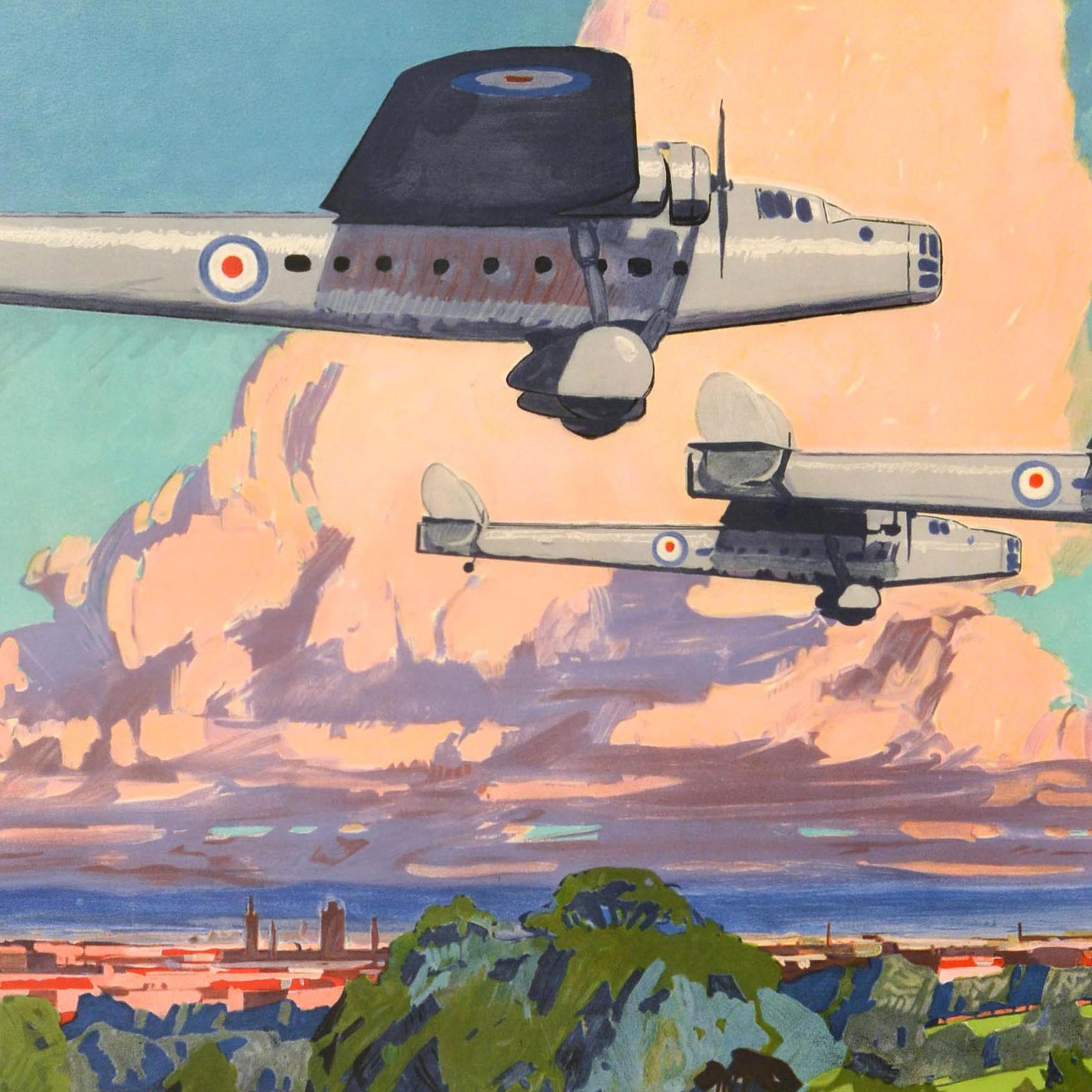 Metà XX secolo Poster pubblicitario originale d'epoca Shell Bristol Bombays RAF Carl Felkel in vendita