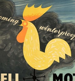 Original Vintage Advertising Poster Shell Motor Oil Winterproof Cockerel Vane