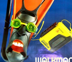 Original Vintage Advertising Poster Sony Walkman Sports Cassette Player Flipper