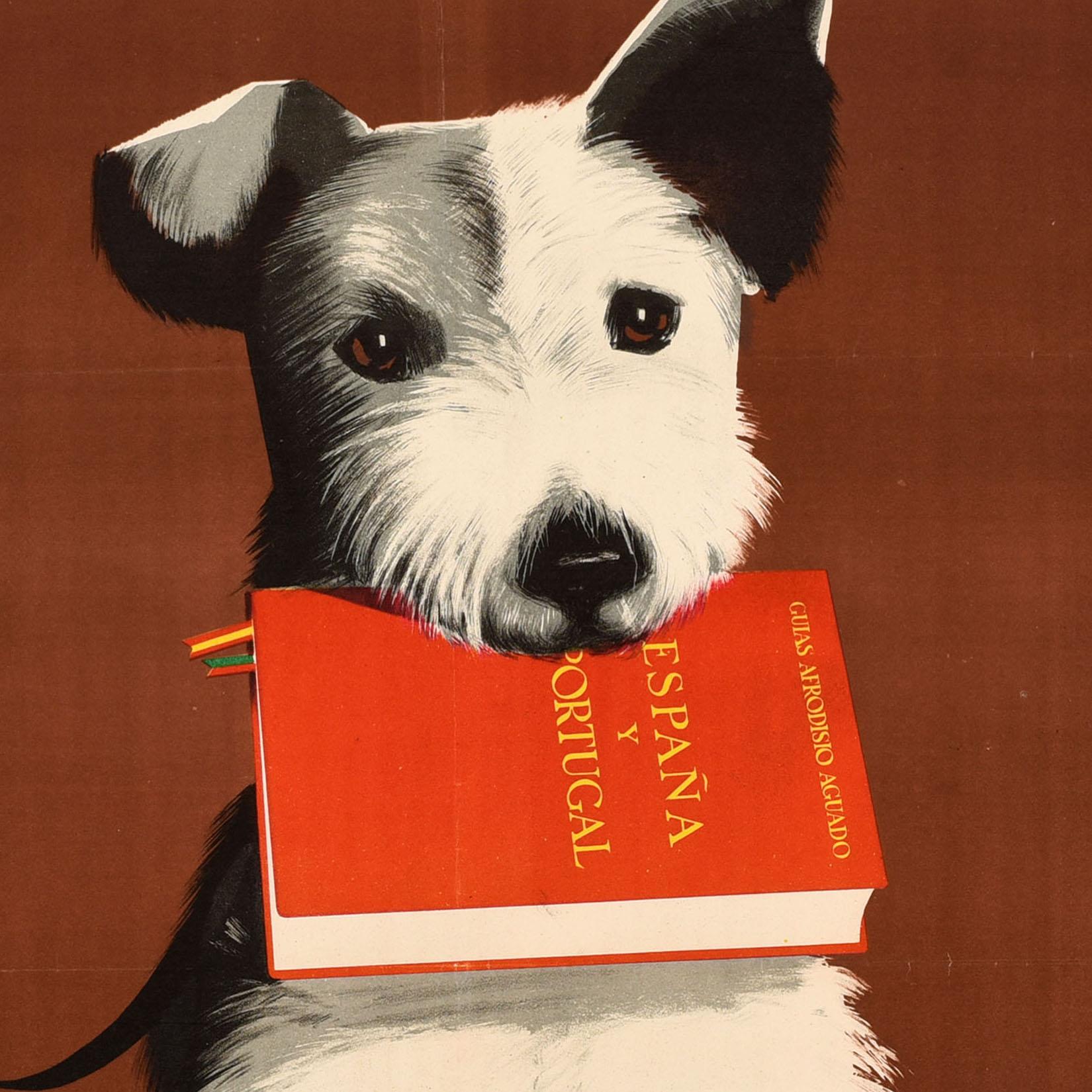 Spanish Original Vintage Advertising Poster Spain Portugal Travel Guide Book Terrier Dog For Sale