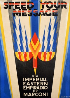 Poster pubblicitario originale d'epoca Speed Your Message Imperial Radio Art Deco
