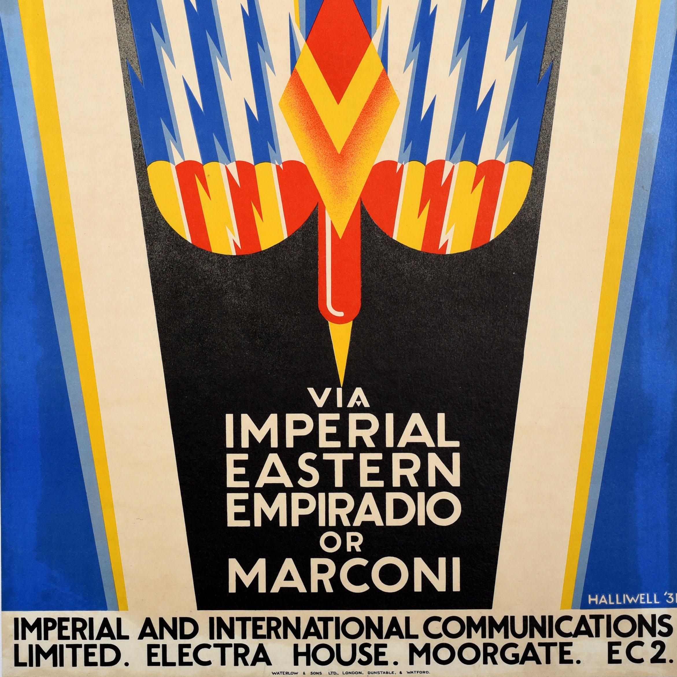 Original Vintage Advertising Poster Speed Your Message Imperial Radio Art Deco In Good Condition For Sale In London, GB