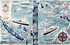 Poster pubblicitario originale d'epoca Tahiti Nuova Caledonia Mappa illustrata del percorso