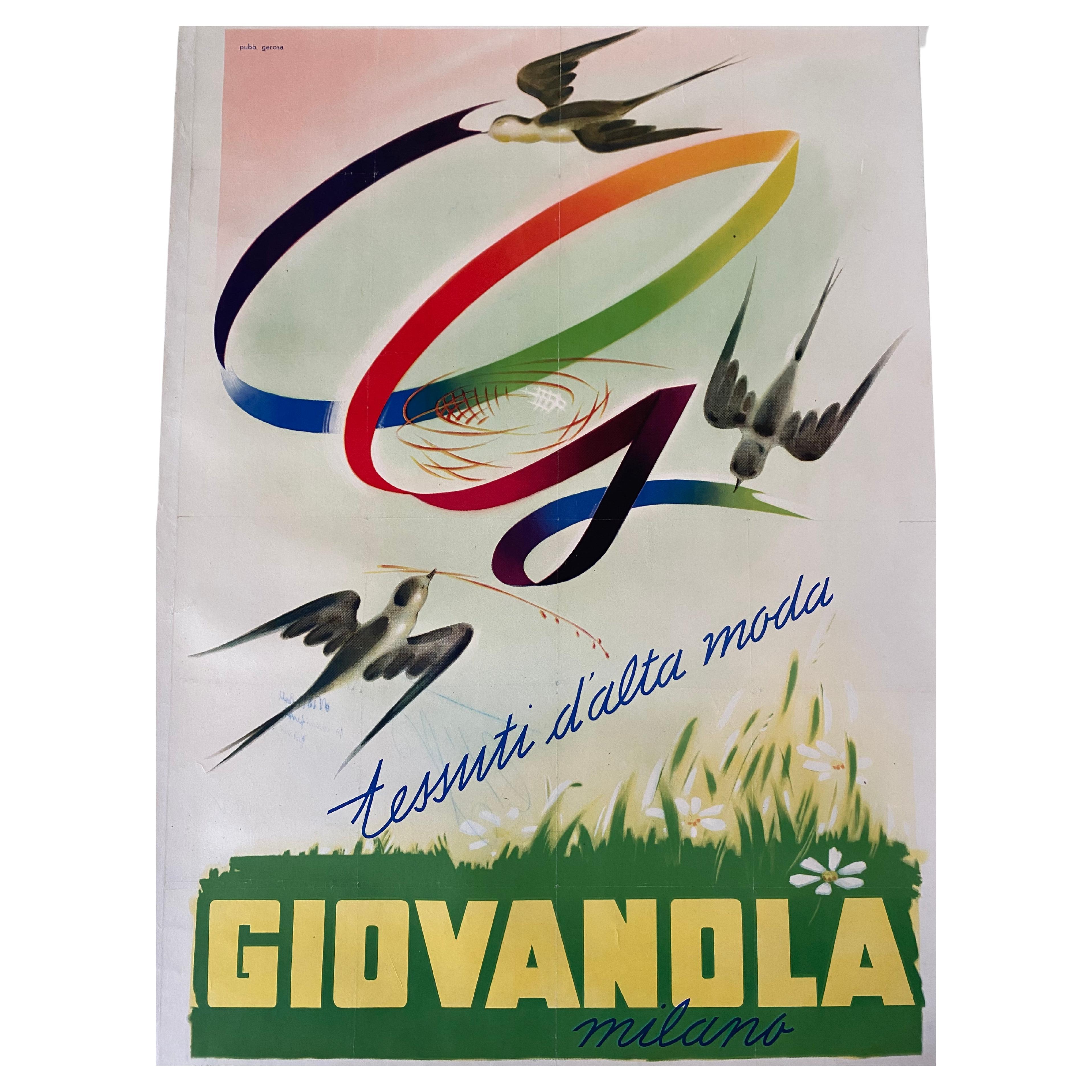 Poster pubblicitario originale d'epoca dell'azienda tessile "Giovanola", Italia anni '60