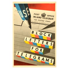 Original Vintage Advertising Poster Use Block Letters For Telegrams GPO Post