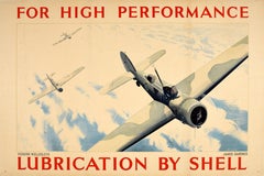 Original Vintage Advertising Poster Vickers Wellesley Airplane Lubrication Shell