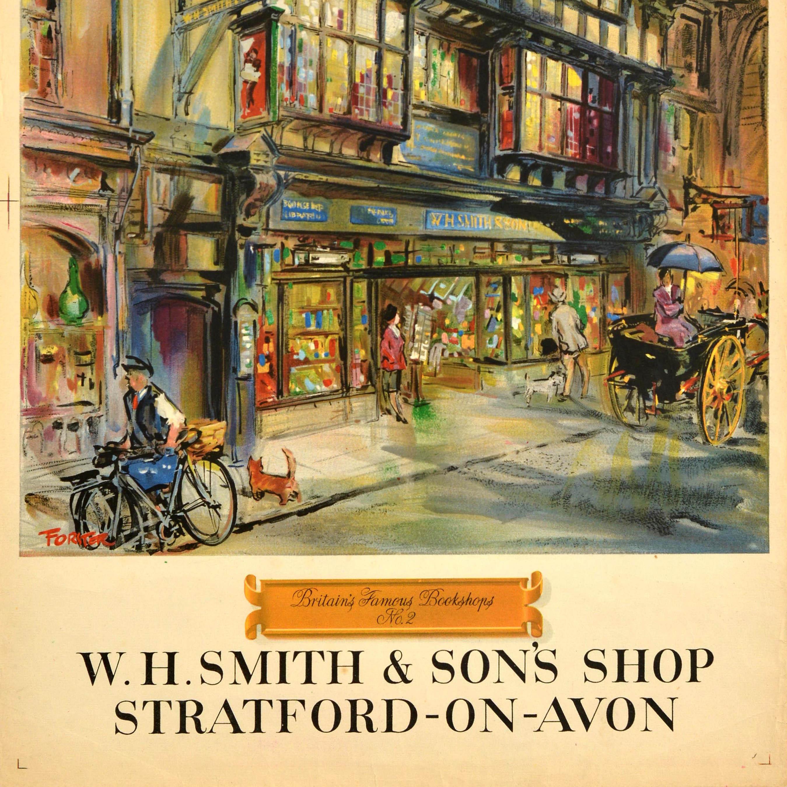 British Original Vintage Advertising Poster WH Smith Famous Bookshops Stratford-on-Avon