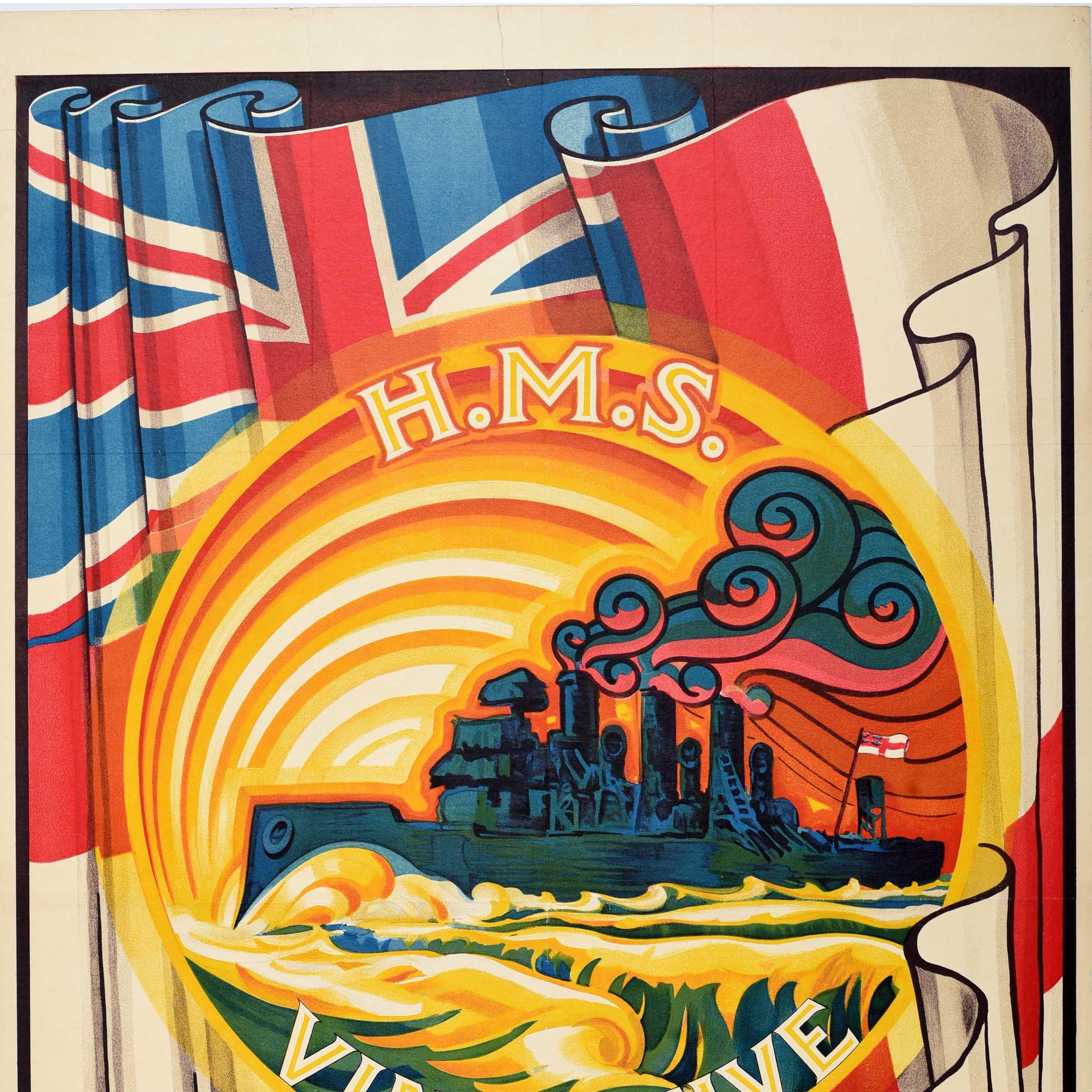 Original-Vintage-Werbeplakat Zeebrugge Museum Belgien HMS Vindictive (Belgisch) im Angebot