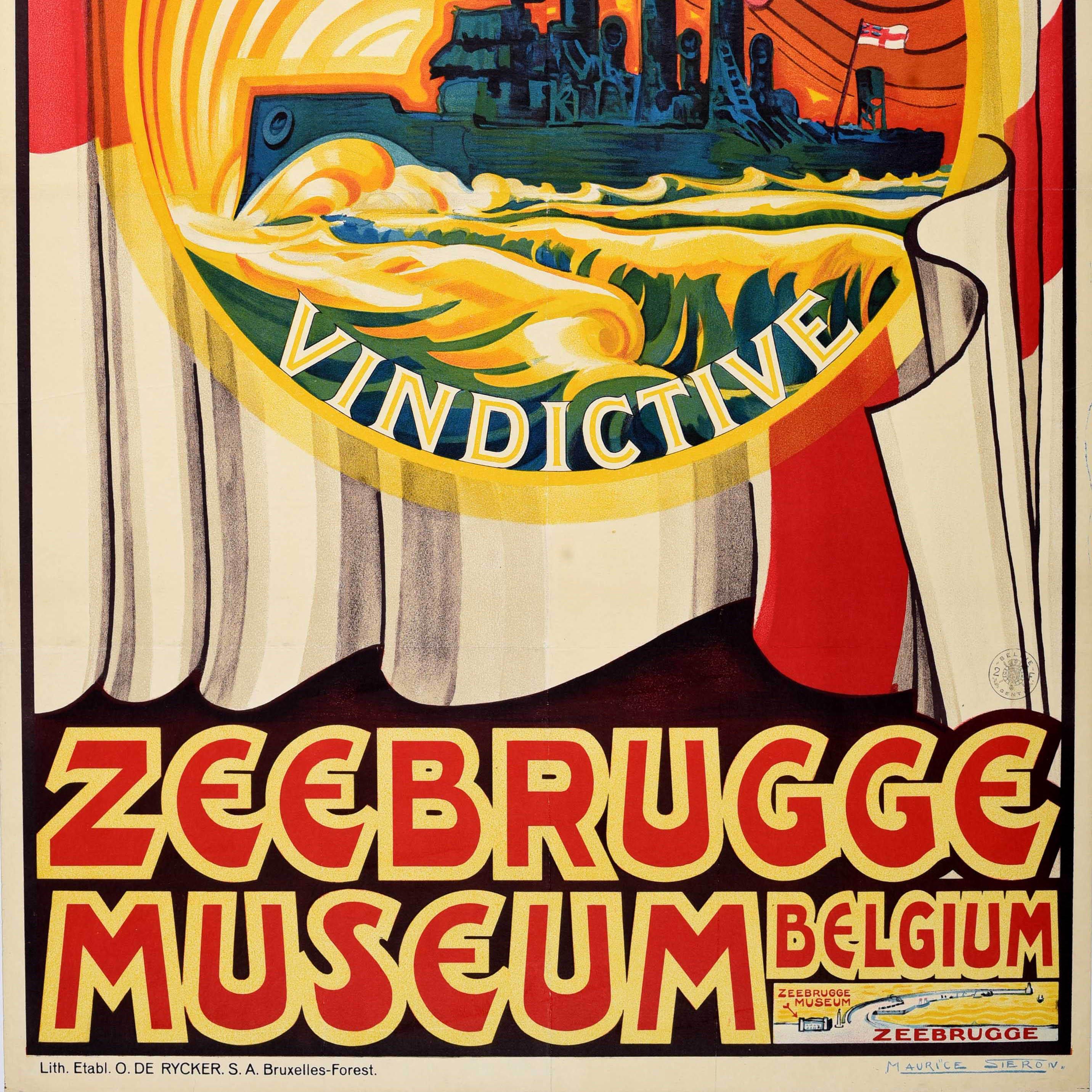 Original-Vintage-Werbeplakat Zeebrugge Museum Belgien HMS Vindictive im Zustand „Gut“ im Angebot in London, GB