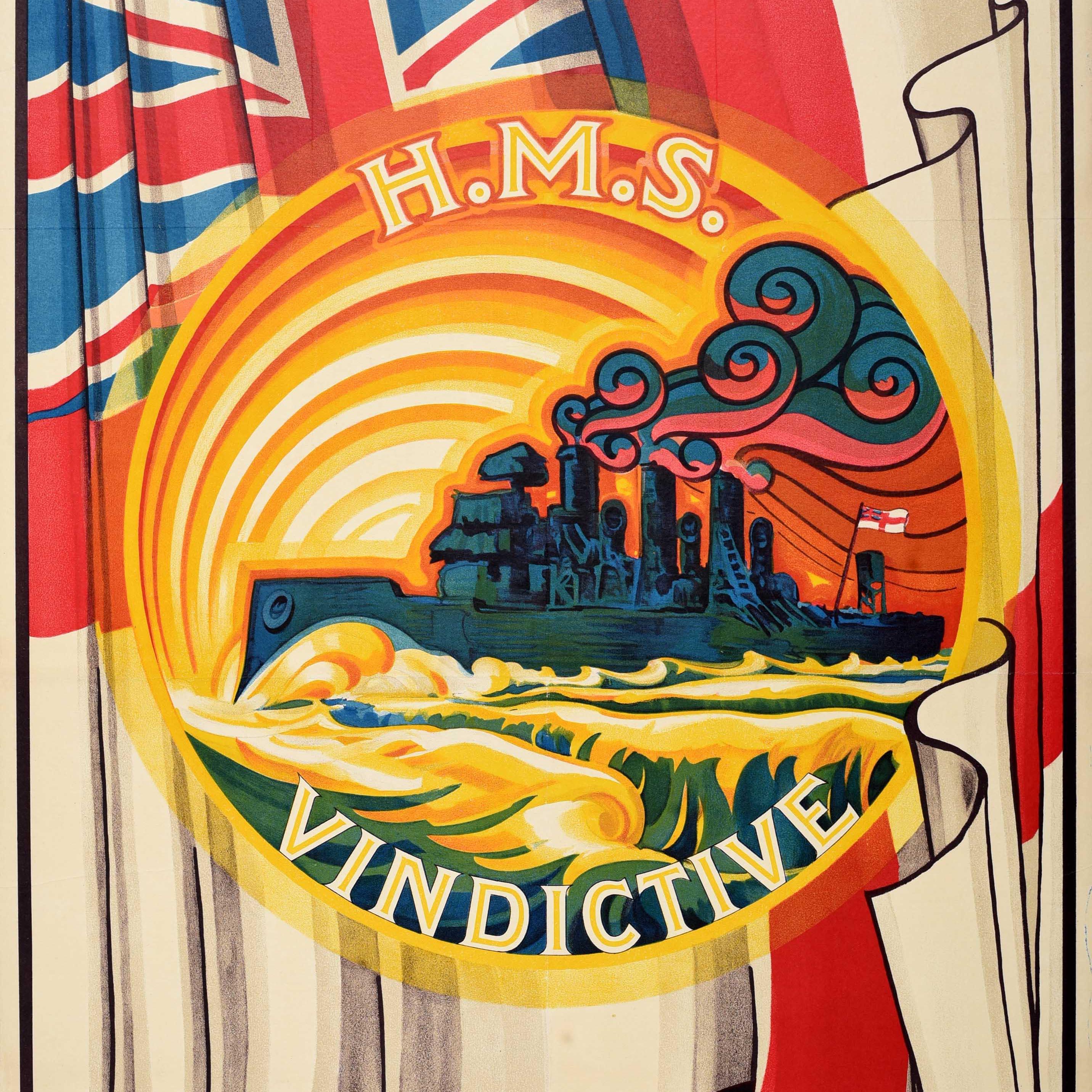 Original-Vintage-Werbeplakat Zeebrugge Museum Belgien HMS Vindictive (Mitte des 20. Jahrhunderts) im Angebot